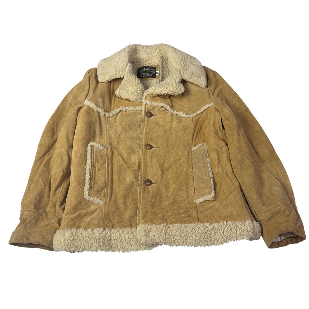 Vintage Sears The Leather Shop Mens 42 Suede Sherpa Lined Rancher Jacket Tan‎